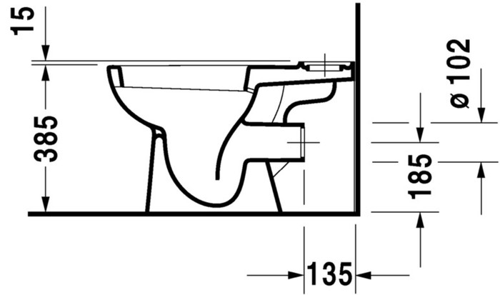 Duravit D-Code staand toilet uitgang H - wit - B355xD650 mm