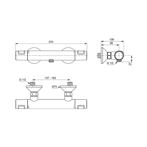 Ideal Standard Ceratherm T25 douchethermostaat - chroom