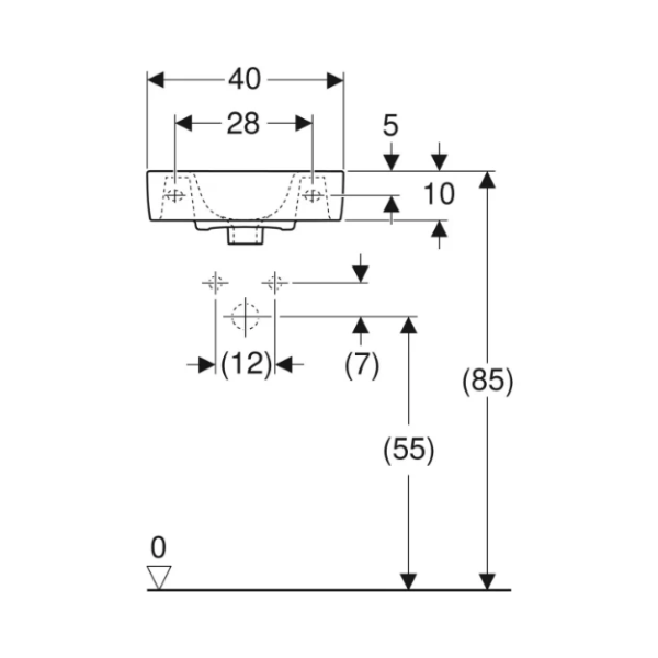 Geberit Renova Compact handenwasser 400 x 250 mm - wit - met kraangat - met overloop