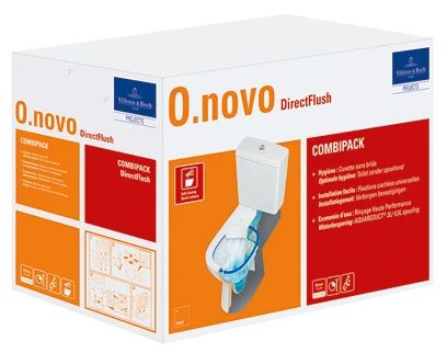 Villeroy & Boch O.Novo staand toilet PACK (onderpot + spoelbak + zitting met softclose) DirectFlush uitgang H zonder spoelrand - wit - B360xD680 mm