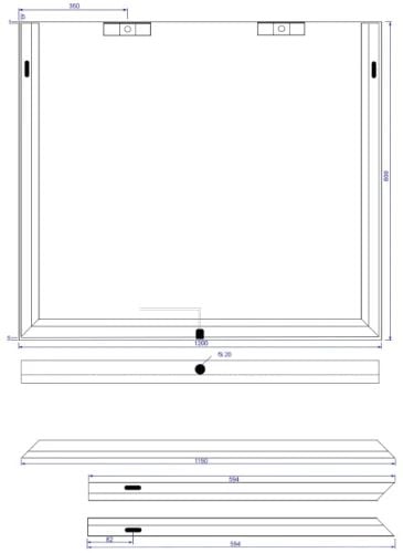 Easylux Universal spiegelpaneel 1200 x 600 mm - aluminium kader - zonder verlichting met schakelaar