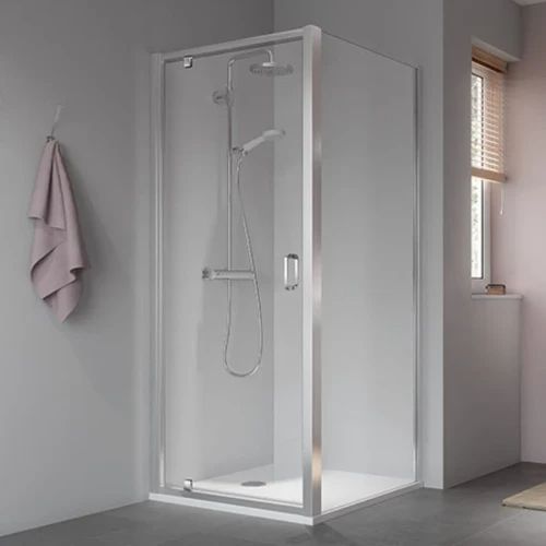 Kermi Stina KOP draaideur met verplaatst scharnierpunt 900 x 1950 mm - verstelbaarheid 860-910 mm - SIHG ESG helder Clean - profiel : zilver hoogglans