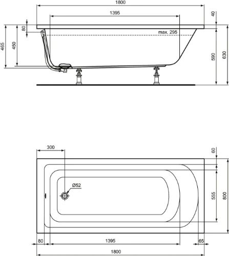 Easylux Como bad acryl 1800 x 800 mm - wit - zijafloop - zonder poten