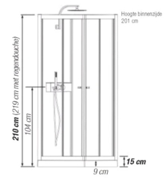 DOUCHECABINE KINEDO EDEN 90 - 90 o 209 ! cm verchroomd veiligheidsglas thermostaat - regendouche - schuifdeuren