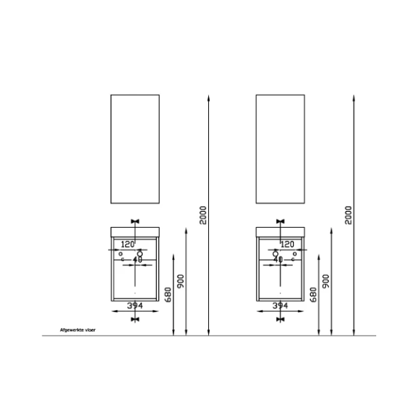 Easylux Thiny handenwasser 400 x 220 mm - belgian blue - kraangat rechts