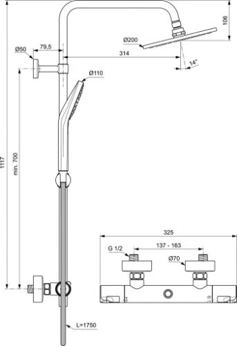 Ideal Standard Ceratherm T50 douchesysteem met thermostaat - chroom - hoofddouche 200 mm