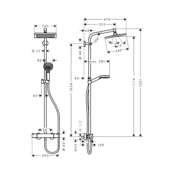 Hansgrohe Crometta E 240 1jet ecoSmart Showerpipe douchesysteem - chroom - thermostaat - hoofddouche 240 mm vierkant - handdouche Crometta S 2jet