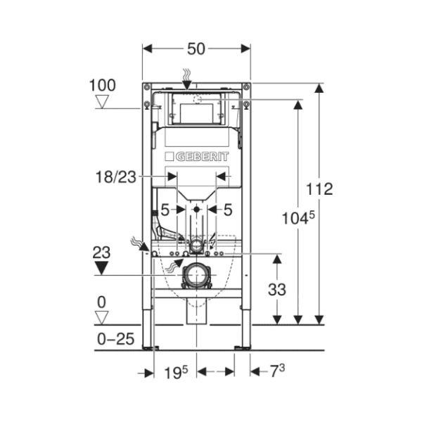 Geberit Systemfix element voor hangtoilet 1120 mm - met Sigma inbouwspoelreservoir 12 cm