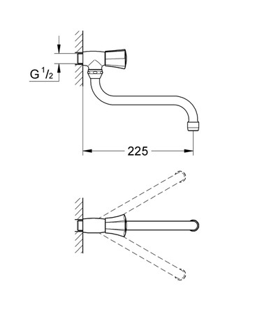 Grohe Costa L tapkraan 1/2 M - voor wandmontage - draaibare S-uitloopbek 200 mm