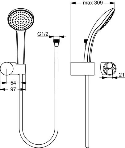 Ideal Standard IdealRain 1jet handdoucheset - chroom - doucheflexibel 1250 mm - handdouche 1 functie - handouchehouder