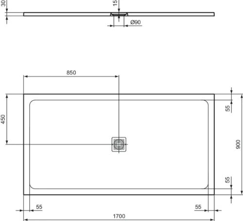 Ideal Standard Ultra Flat S+ douchebak 1700 x 900 mm - pure white