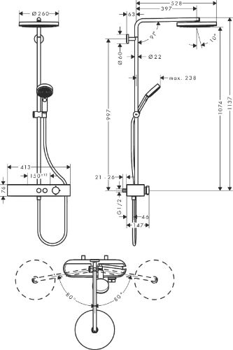 Hansgrohe Pulsify ShowerPipe 260 1jet douchethermostaatset - chroom