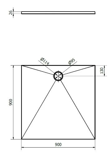 Easylux Solid Shower douchebak solid surface 900 x 900 x 26 mm - wit mat - inclusief afdekplaatje