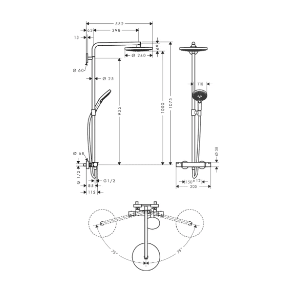 Hansgrohe Raindance Select S 240 douchesysteem - chroom - thermostaat - hoofddouche 2jet - handdouche 3jet