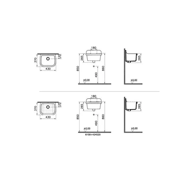 Easylux Normus uitgietbak met overloop zonder stootrand 430 x 370 mm - wit - met roostergaten