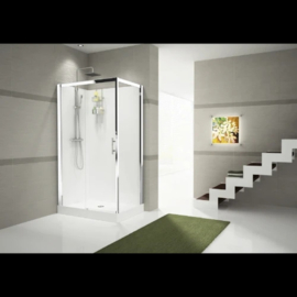 DOUCHECABINE NOVELLINI VERDI 120 - 90 o 213 ! chroom veiligheidsglas helder grijs rechts schuifdeur rechts+ glazen achterwand