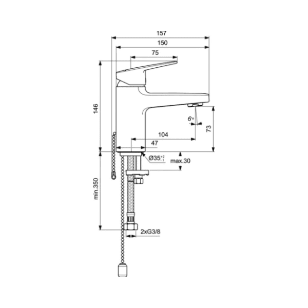 Easylux Ceraplan 4 wastafelmengkraan 75 - chroom - met ketting