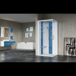 NOVELLINI skill a 100x80 li. ther.+hydr.+sau+regendouche helder glas wit mat/briljantblauw (douchebak hoge)