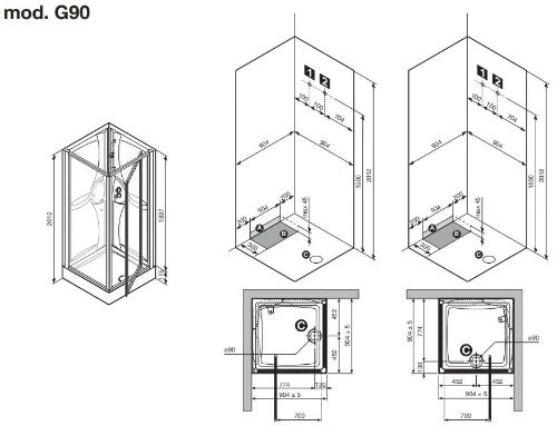 Novellini Media douchecabine 900 x 900 x 2012 mm - wit - acryl veiligheidsglas met thermostaat,doucheset en aansluitset