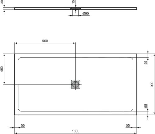 Ideal Standard Ultra Flat S+ douchebak 1800 x 900 mm - pure white