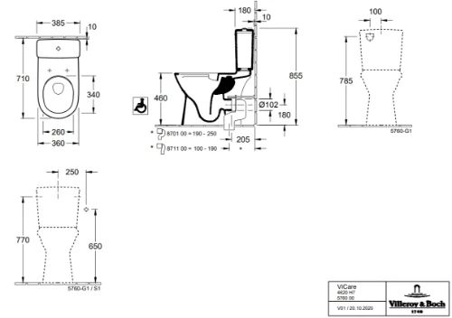 Verhoogd Staand Toilet Villeroy & Boch ViCare (Pot + spoelbak + zitting) - Uitgang H