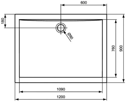 Ideal Standard Ultra Light douchebak acryl 1200 x 900 x 47 mm - wit - afvoeropening 90 mm