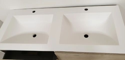 Easylux Solid wastafelblad in solid surface met 2 waskommen 1200 x 500 x 20 mm - wit mat - met kraangaten