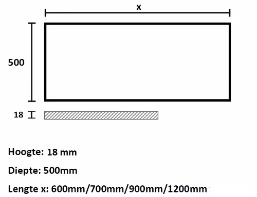 Easylux Kivu wastafelblad HPL 900 x 500 x 18 mm - wit laminaat