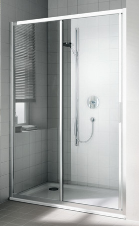 Kermi Cada XS G2L schuifdeur 1200 x 2000 mm - verstelbaarheid 1160-1210 mm - SIHG ESG helder Clean 2-delig met vast segment links - profiel : zilver hoogglans