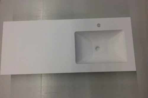 Easylux Solid wastafelblad in solid surface met 1 waskom rechts 1400 x 500 x 20 mm - wit mat - met kraangat