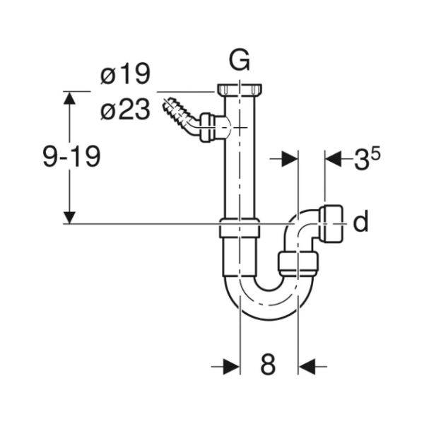 Geberit PP enkele buissifon 6/4 x 40 mm - wit - met wasmachineaansluiting - met knelaansluiting