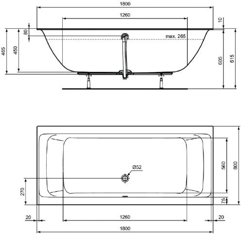 Ideal Standard Connect Air Slim duo bad 1800 x 800 mm - wit - zonder poten