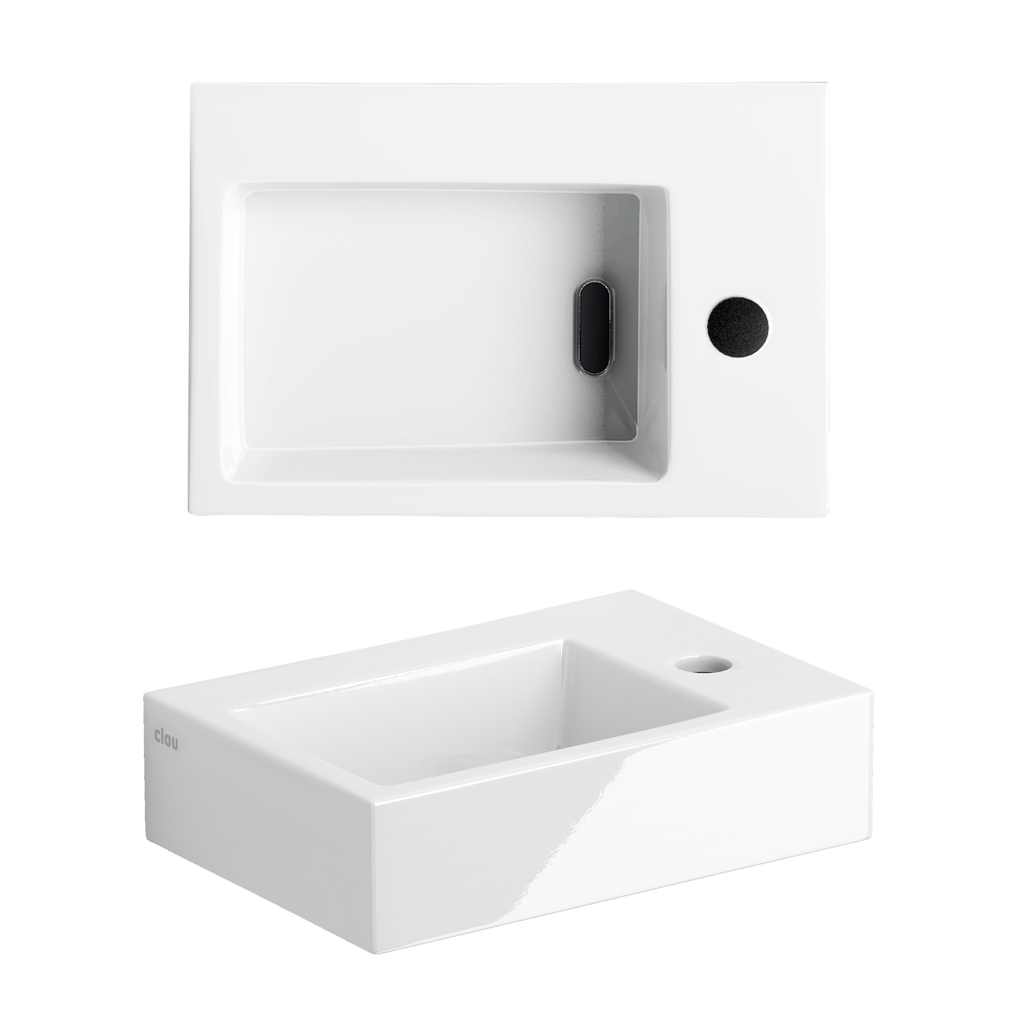 Clou Flush 2 handenwasser 360 x 245 x 90 mm - wit - porselein - met kraangat en plug
