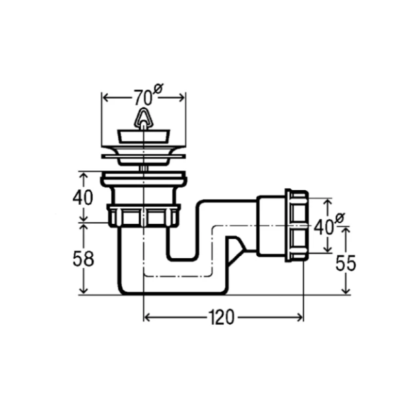 Viega Universal PP douchesifon met afvoerplug 6/4 x 70 mm - 40 mm - wit kunststof - met stop