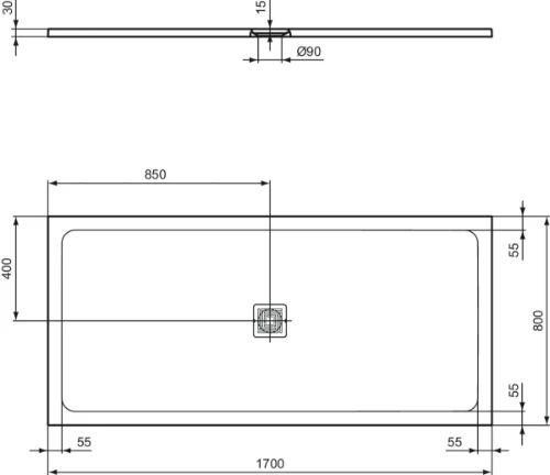 Ideal Standard Ultra Flat S+ douchebak 1700 x 800 mm - pure white