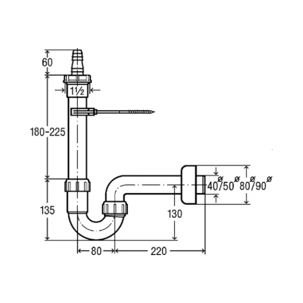 Viega Universal PP enkele sifon vaatwasserslang 20 x 40 mm - wit