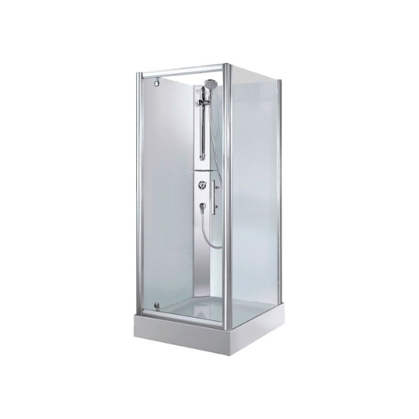 Novellini Carat douchecabine 900 x 900 x 2060 mm - mat chroom - veiligheidsglas met thermostaat,glazen achterwand en aansluitset