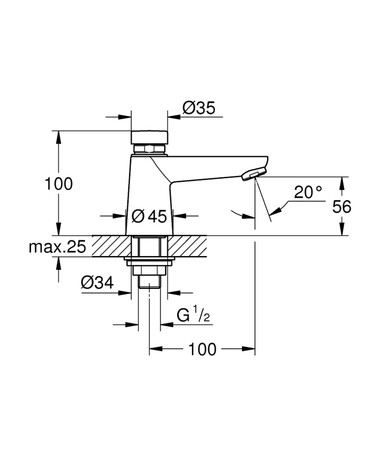 Grohe Euroeco Cosmopolitan T zelfsluitende wastafelkraan - chroom - 7/15/30 sec.