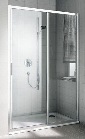 Kermi Cada XS G2R schuifdeur 1200 x 2000 mm - verstelbaarheid 1160-1210 mm - SIHG ESG helder Clean 2-delig met vast segment rechts - profiel : zilver hoogglans