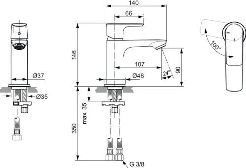 Ideal Standard Connect Air wastafelmengkraan zonder lediging - chroom - BlueStart - 5 l/min