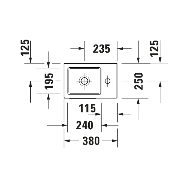 Duravit Vero Air handenwasser 380 x 250 x 140 mm - wit - met kraangat rechts - zonder overloop - incl bevestiging
