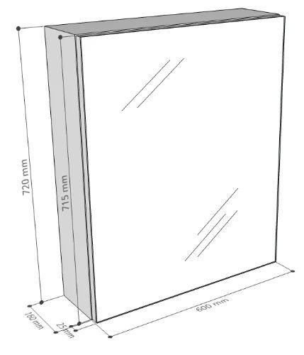 Easylux Kivu spiegelkast zonder verlichting met 1 deur rechts 600 x 720 x 160 mm - wit - zonder combibox