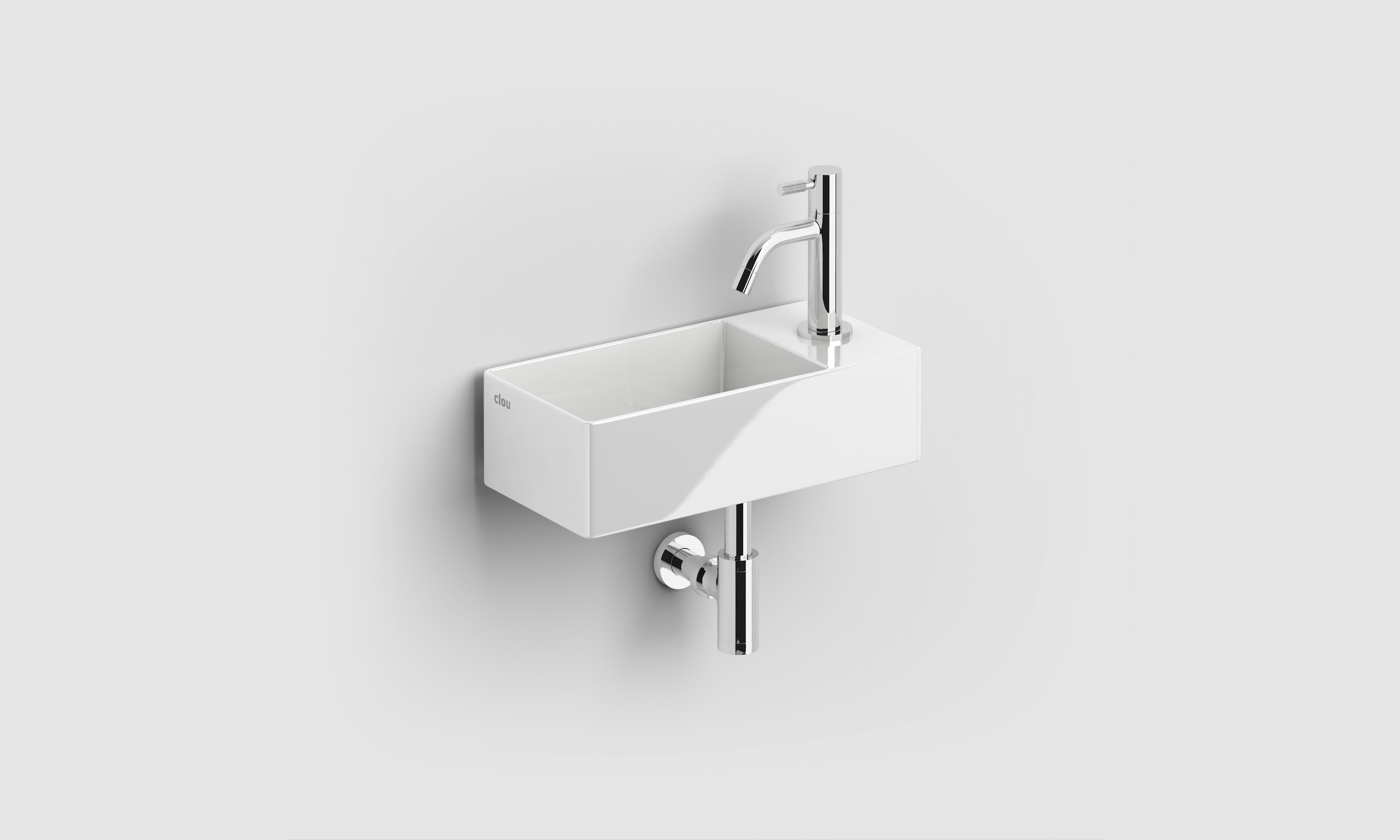 Clou New Flush handenwasser rechts 350 x 180 x 100 mm - wit - porcelein - met kraangat en afvoerset