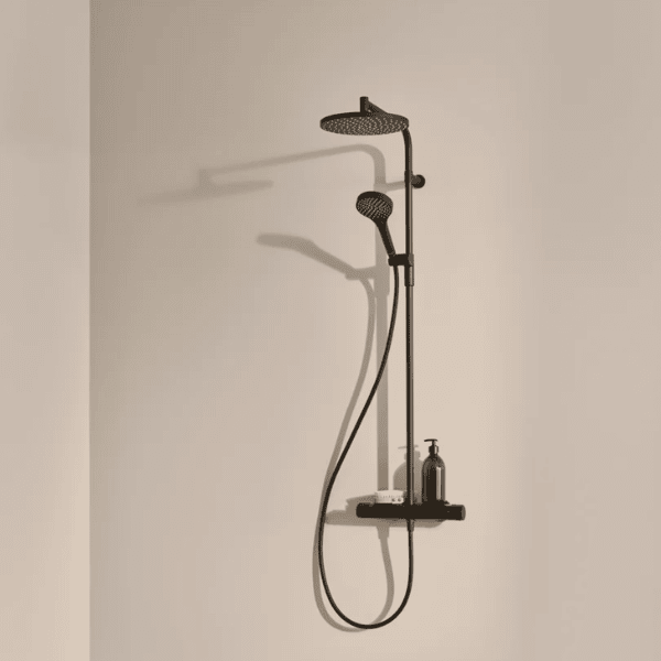 Hansa Hansaviva thermostatische douchezuil met regendouche - handdouche 3 stralen - flexibel 1750 mm - zwart mat