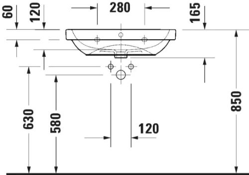 Duravit D-Code wastafel 650 x 460 mm - met overloop - met kraangat - wit