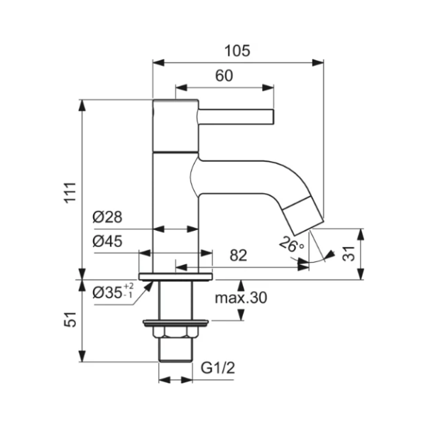 Ideal Standard Ceraline Eco koudwaterkraan - chroom