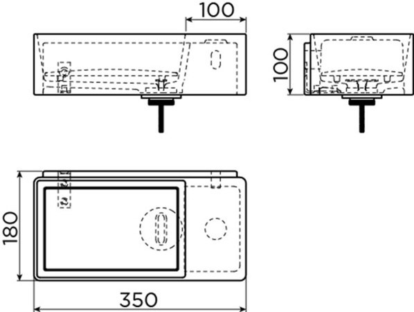 Clou New Flush handenwasser rechts 350 x 180 x 100 mm - wit - porcelein - met kraangat en afvoerset