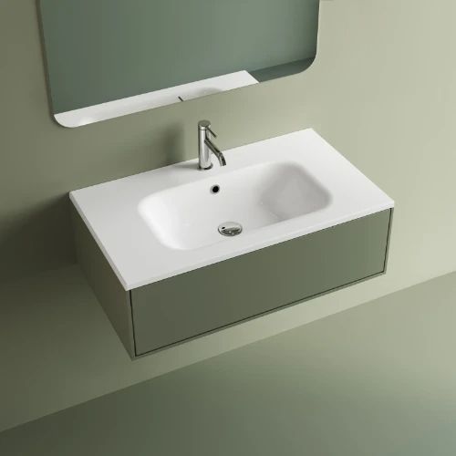 Easylux Klaire wastafelblad kunstmarmer met 1 waskom midden 800 x 460 mm - wit shiny - voorgeboord kraangat