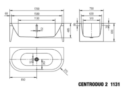 Kaldewei Meisterstuck Centro Duo 2 bad plaatstaal 1700 x 750 mm - wit - pareleffect