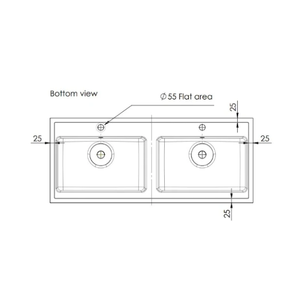 Easylux Quadra wastafelblad kunstmarmer met 2 waskommen 1200 x 500 mm - wit
